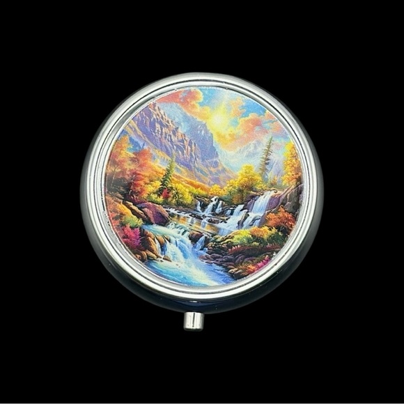 Mountain Waterfall Multi-Use Mirrored Pill Box Container - Picture 1 of 2